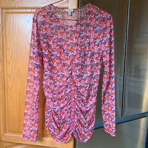 Tristan Pink Floral  Ruched Pullover Blouse